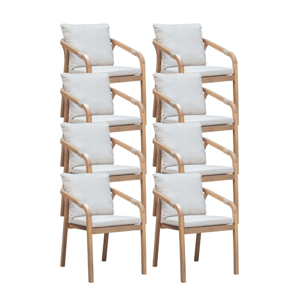 Bergamo dining tuinstoel set van 8 | touw + hardhout | zand
