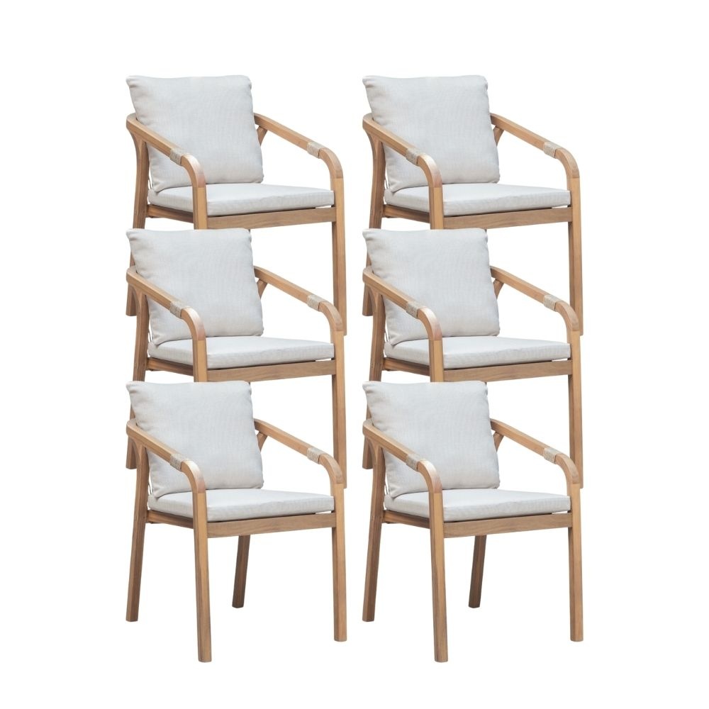 Bergamo dining tuinstoel set van 6 | touw + hardhout | zand