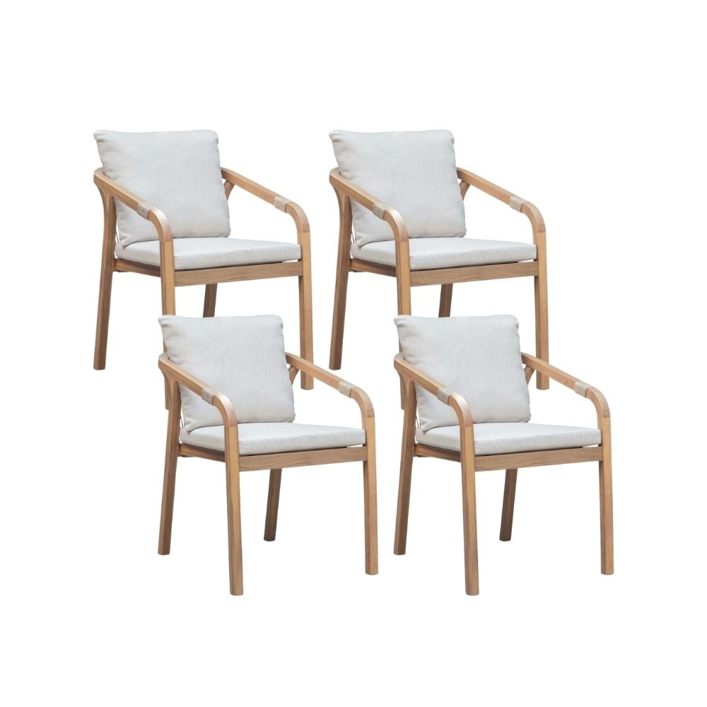 Bergamo dining tuinstoel set van 4 | touw + hardhout | zand