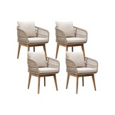Rochefort dining tuinstoel set van 4 | touw + hardhout | zand