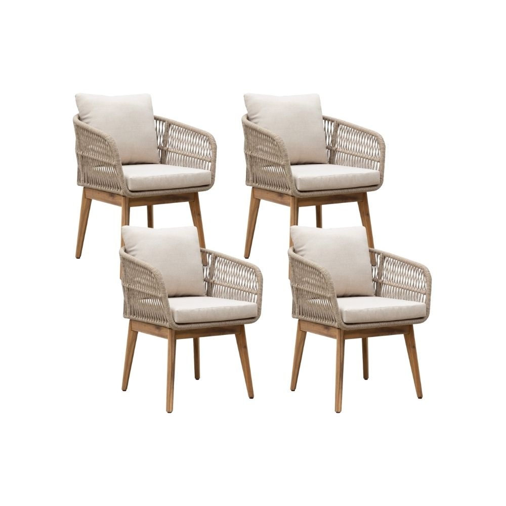 Rochefort dining tuinstoel set van 4 | touw + hardhout | zand
