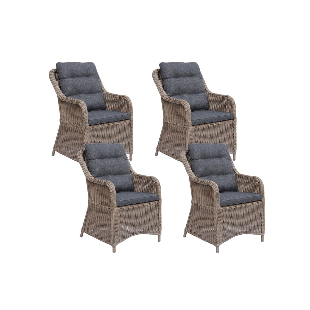 Kansas dining tuinstoel set van 4 | wicker | Ash Grey