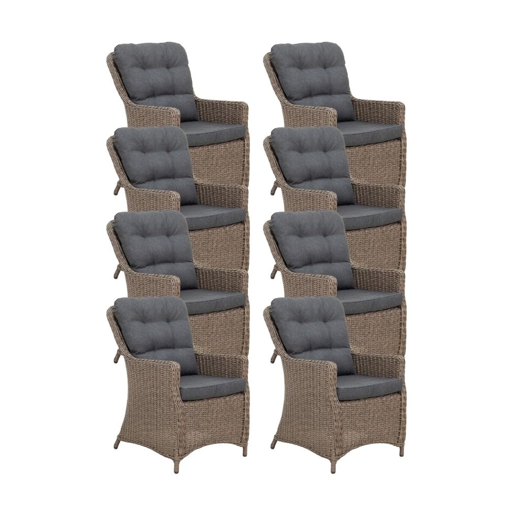 Madrid dining tuinstoel set van 8 | wicker | Ash Grey