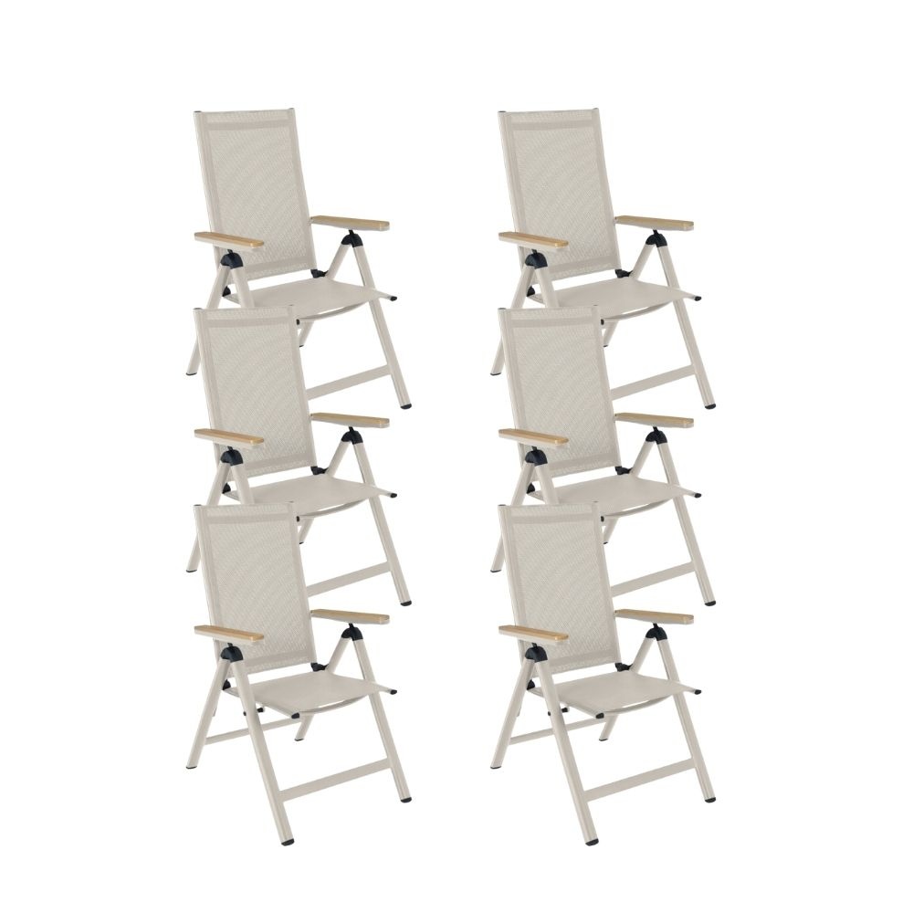 Norali dining tuinstoel verstelbaar set van 6 | textileen + aluminium | beige afbeelding