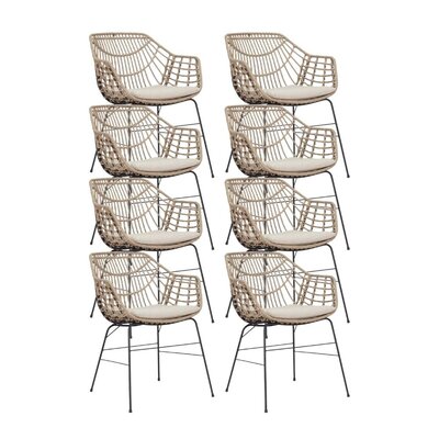 Charlotte dining tuinstoel set van 8 | wicker + staal | Bamboo taupe