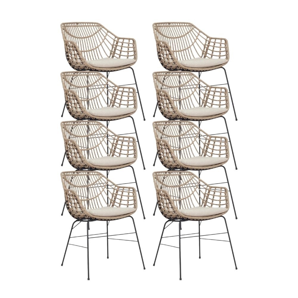 Charlotte dining tuinstoel set van 8 | wicker + staal | Bamboo taupe