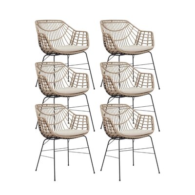 Charlotte dining tuinstoel set van 6 | wicker + staal | Bamboo taupe