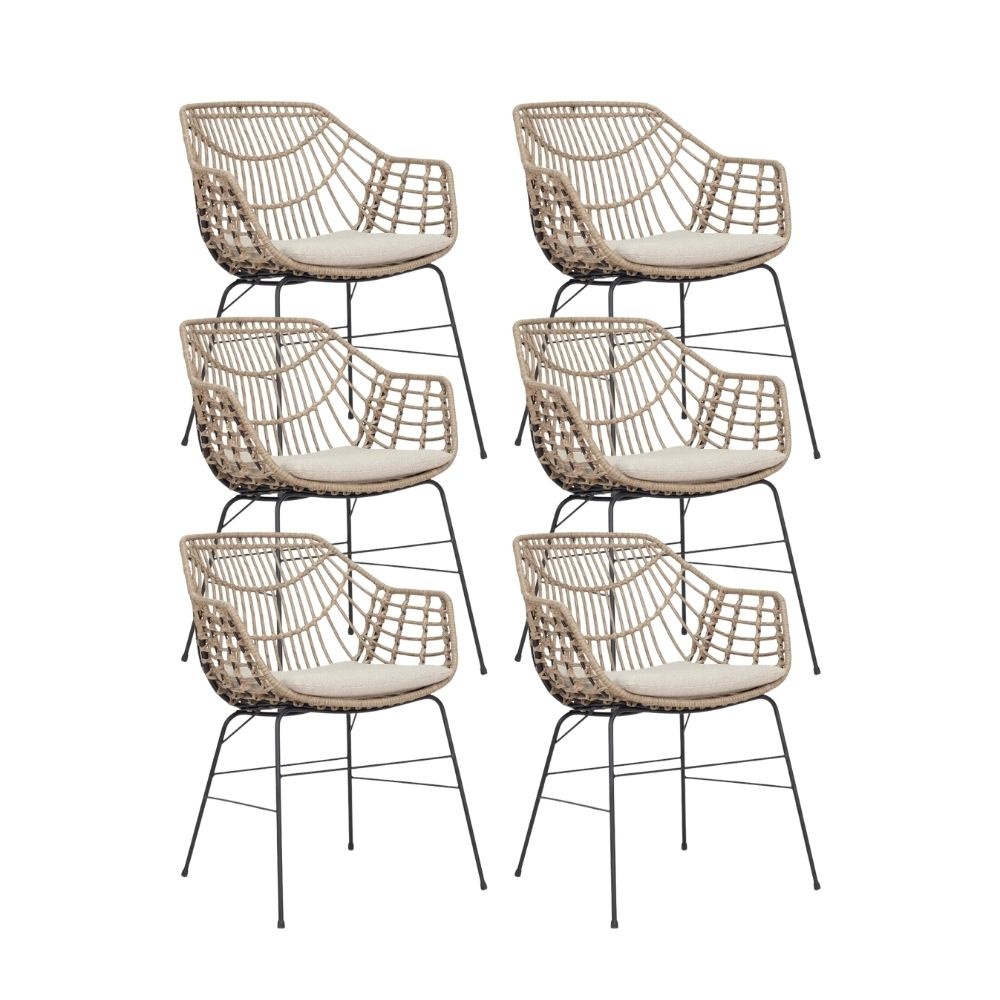 Charlotte dining tuinstoel set van 6 | wicker + staal | Bamboo taupe