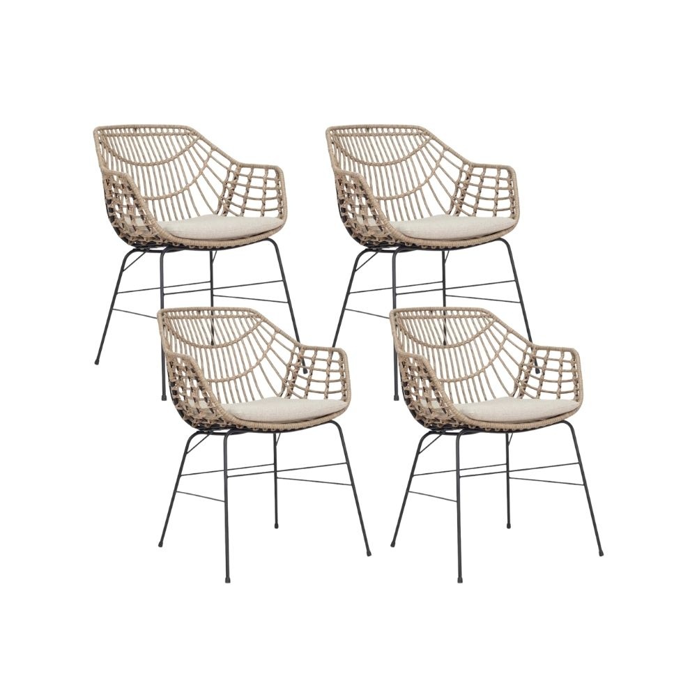 Charlotte dining tuinstoel set van 4 | wicker + staal | Bamboo taupe