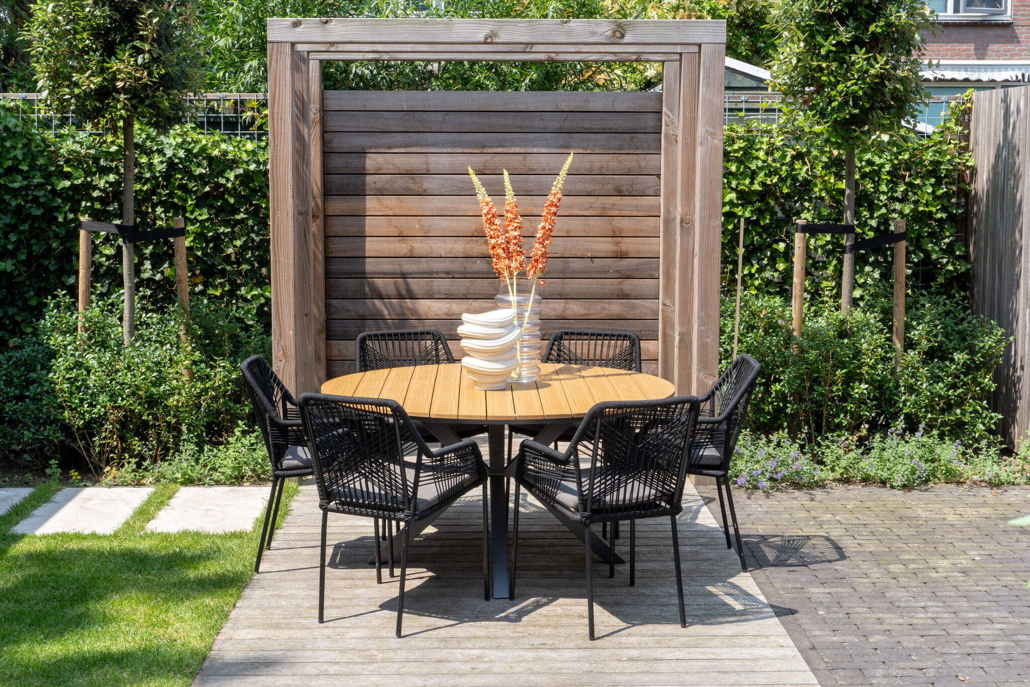 Cervo dining tuintafel 4 personen | polywood + aluminium | Natural Wood | Ø120cm rond