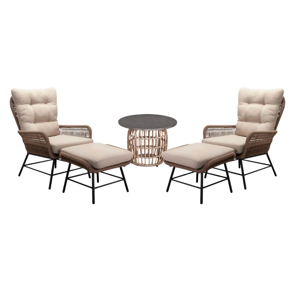 Dex lounge balkonset 2 personen | touw + aluminium | Sahara Dust | 5-delig