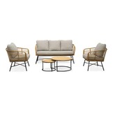 Flow/Aurora stoel-bank loungeset 5 personen | wicker + teakhout | Bamboo taupe | 5-delig