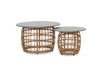 Flow bijzettafel set van 2 | wicker + betonlook | 55cm + 75cm
