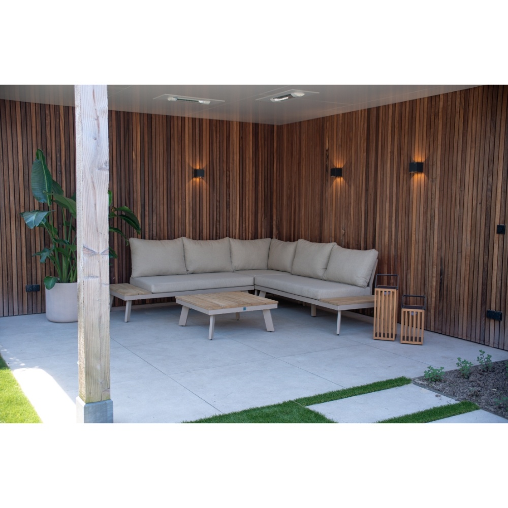 New York hoek loungeset 5 personen | aluminium + hardhout | beige/Light Teaklook | 4-delig - 248x248cm