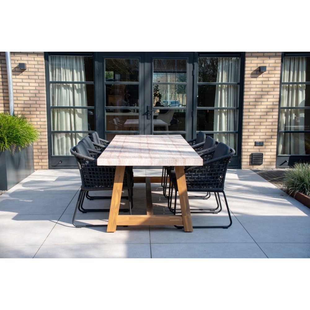 Velora dining tuintafel 4 personen | polystone + hardhout | travertinlook | 200cm