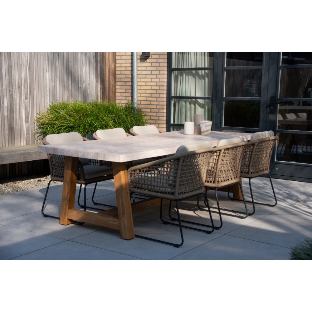 Velora/Tulum Sahara Dust dining tuinset | 6 personen | travertin + touw | 250cm