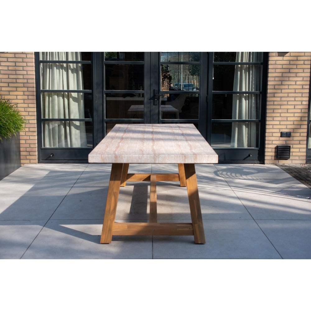 Velora/Dakota beige/antraciet dining tuinset | 4 personen | travertin + touw | 200cm