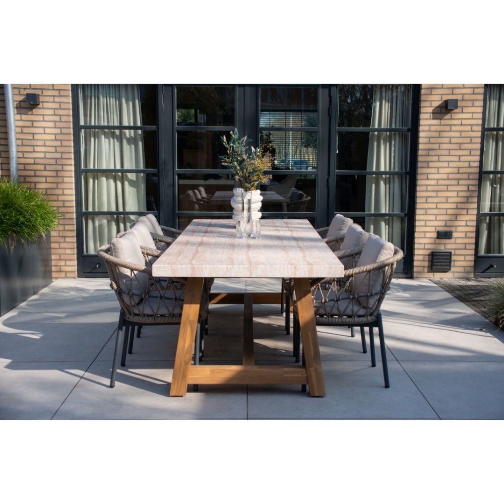 Velora/Dakota beige/antraciet dining tuinset | 4 personen | travertin + touw | 200cm