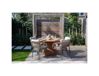 Palau/Dakota beige/antraciet dining tuinset | 5 personen | teakhout + touw | 140cm