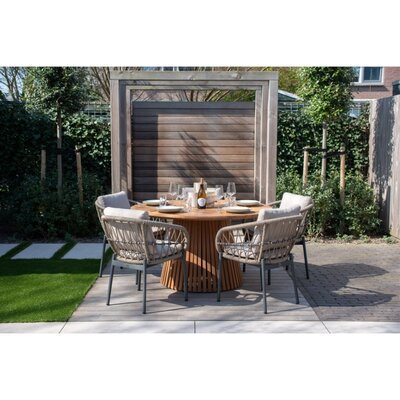 Palau/Dakota beige/antraciet dining tuinset | 5 personen | teakhout + touw | 140cm
