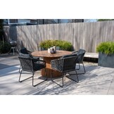 Palau/Tulum Lava Grey dining tuinset | 5 personen | teakhout + touw | 140cm rond