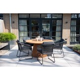 Palau/Tulum Lava Grey dining tuinset | 5 personen | teakhout + touw | 140cm rond