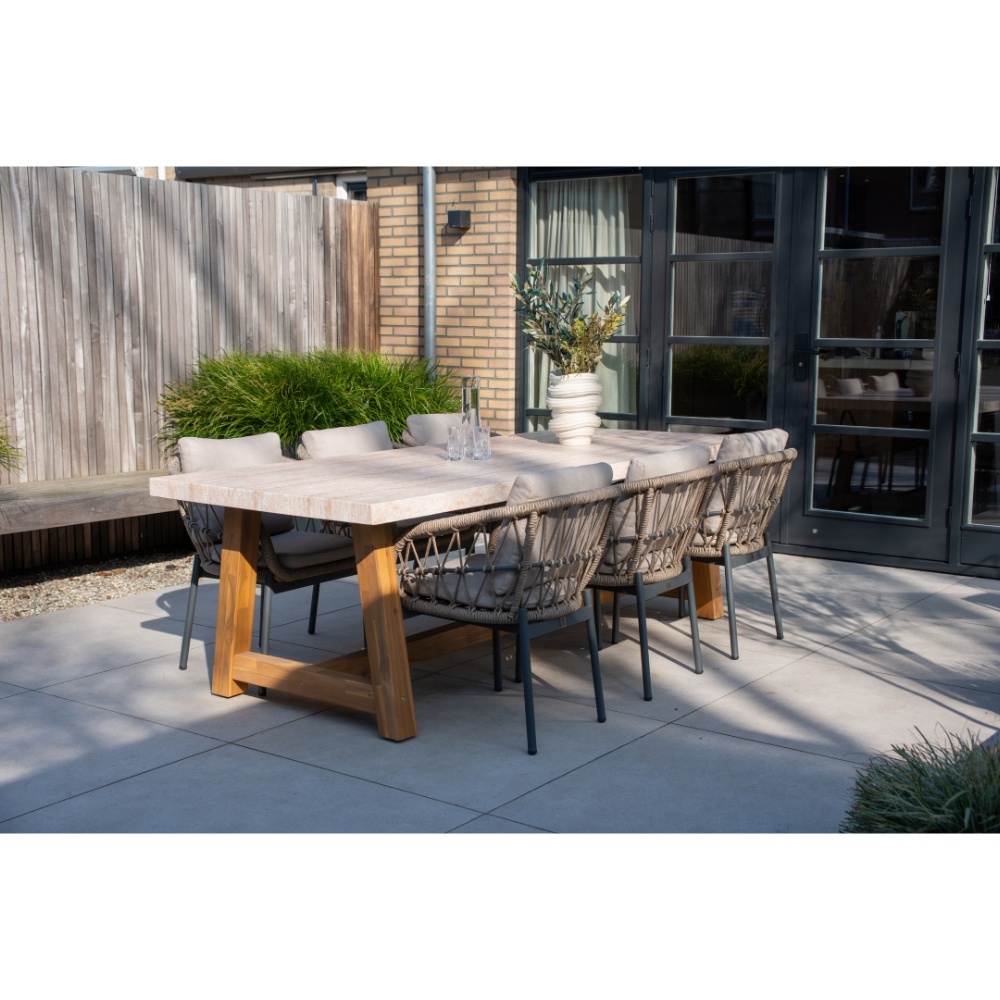Dakota dining tuinstoel set van 4 | touw + aluminium | beige/antraciet