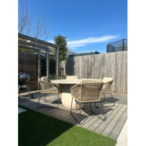 Joep/Tulum Sahara Dust dining tuinset | 4 personen | travertin + touw | 135cm rond