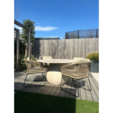 Joep/Tulum Sahara Dust dining tuinset | 4 personen | travertin + touw | 135cm rond
