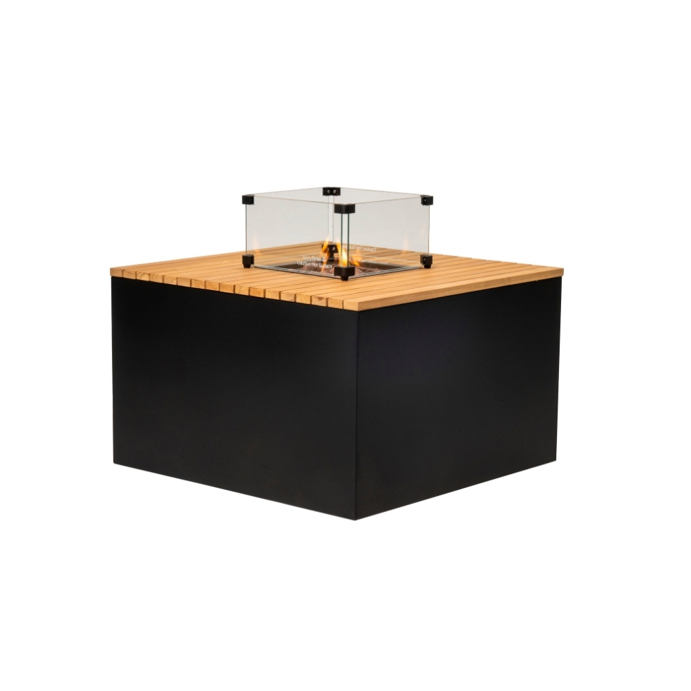 Cube vuurtafel | aluminium + teakhout | 80x80m