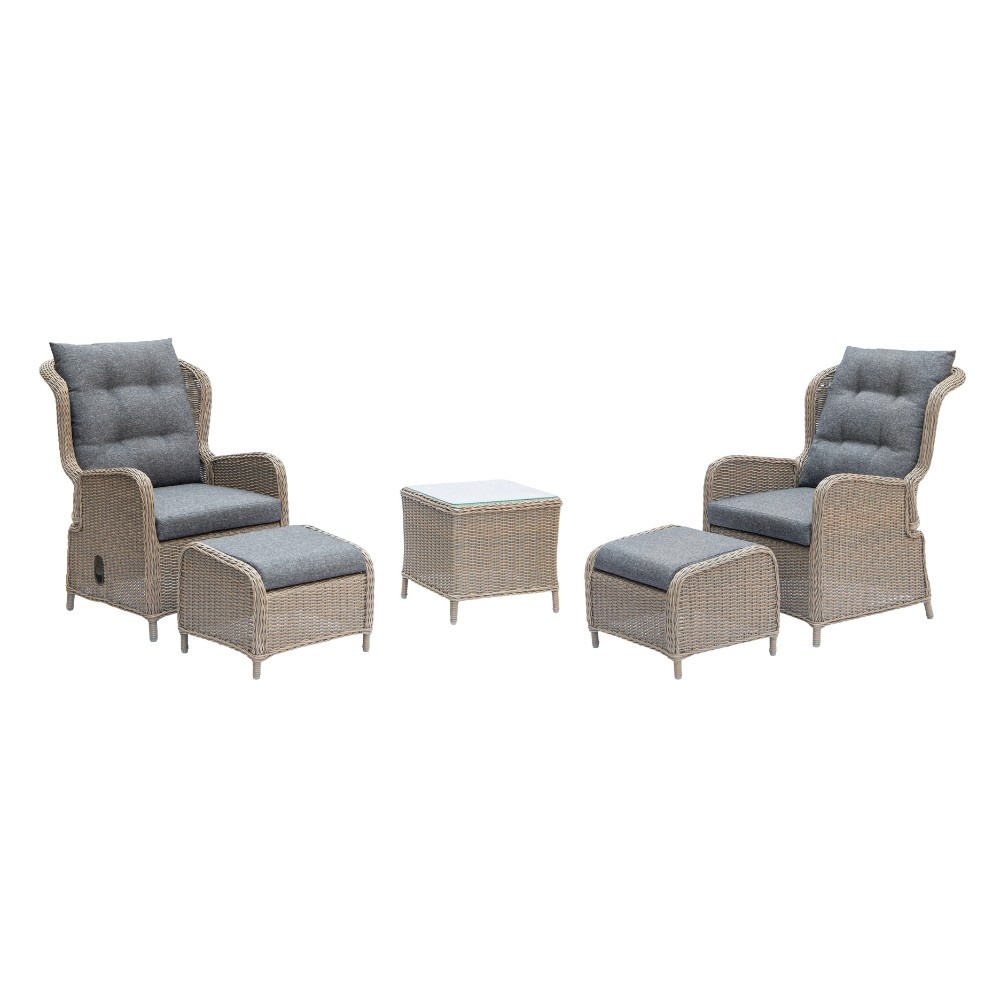 Glasgow lounge balkonset - verstelbaar 2 personen | wicker + aluminium | Ash Grey | 5-delig