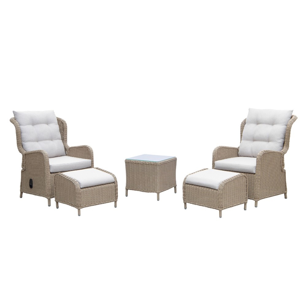 Glasgow lounge balkonset - verstelbaar 2 personen | wicker + aluminium | Royal Sand | 5-delig afbeelding
