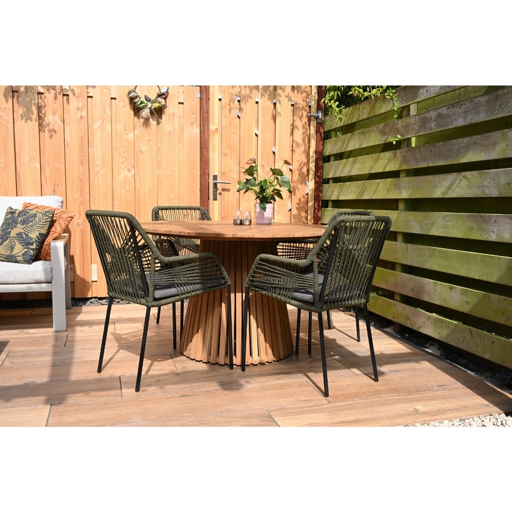 Manchester/Seville olijfgroen dining tuinset 5-delig | aluminium + touw | 150cm