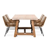 Velora/Carlos taupe dining tuinset | 4 personen | travertin + wicker | 200cm