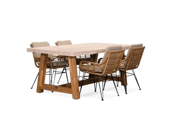 Velora/Carlos taupe dining tuinset | 4 personen | travertin + wicker | 200cm
