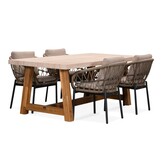 Velora/Dakota beige/antraciet dining tuinset | 4 personen | travertin + touw | 200cm