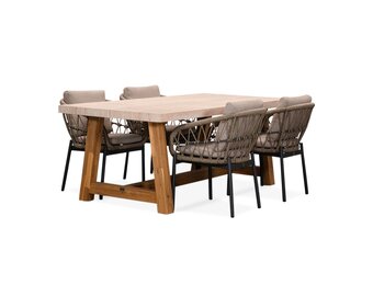 Velora/Dakota beige/antraciet dining tuinset | 4 personen | travertin + touw | 200cm