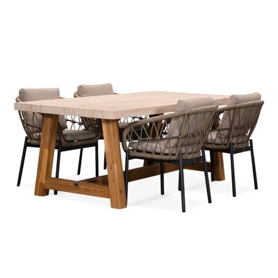 Velora/Dakota beige/antraciet dining tuinset | 4 personen | travertin + touw | 200cm