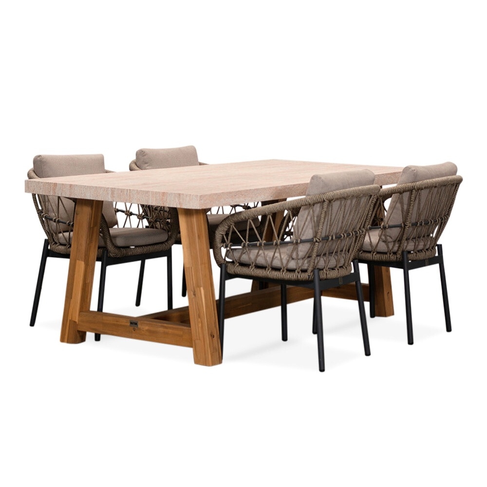 Velora/Dakota beige/antraciet dining tuinset | 4 personen | travertin + touw | 200cm