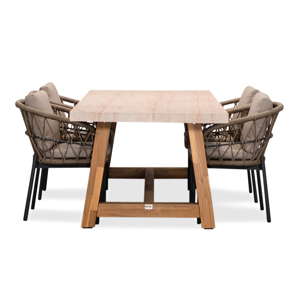 Velora/Dakota beige/antraciet dining tuinset | 4 personen | travertin + touw | 200cm
