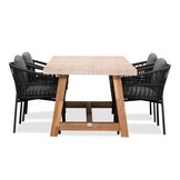 Velora/Rico charcoal dining tuinset | 4 personen | travertin + aluminium | 200cm