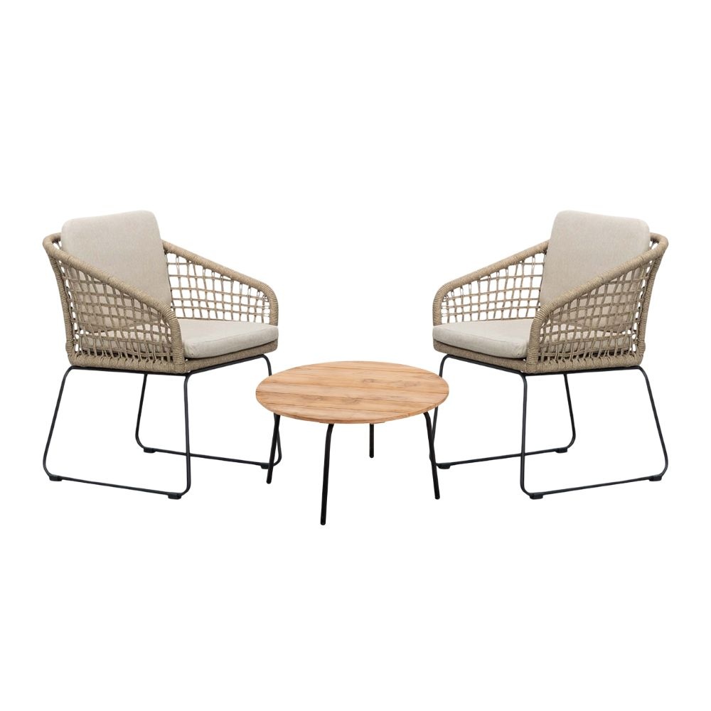 Tulum lounge balkonset 2 personen | touw + hardhout | Sahara Dust | 3-delig