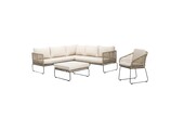 Tulum hoek loungeset met stoel 6 personen | rvs + touw | Sahara Dust | 5-delig - 211x211cm