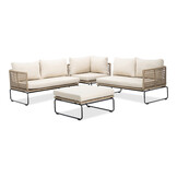 Tulum hoek loungeset met stoel 6 personen | rvs + touw | Sahara Dust | 5-delig - 211x211cm