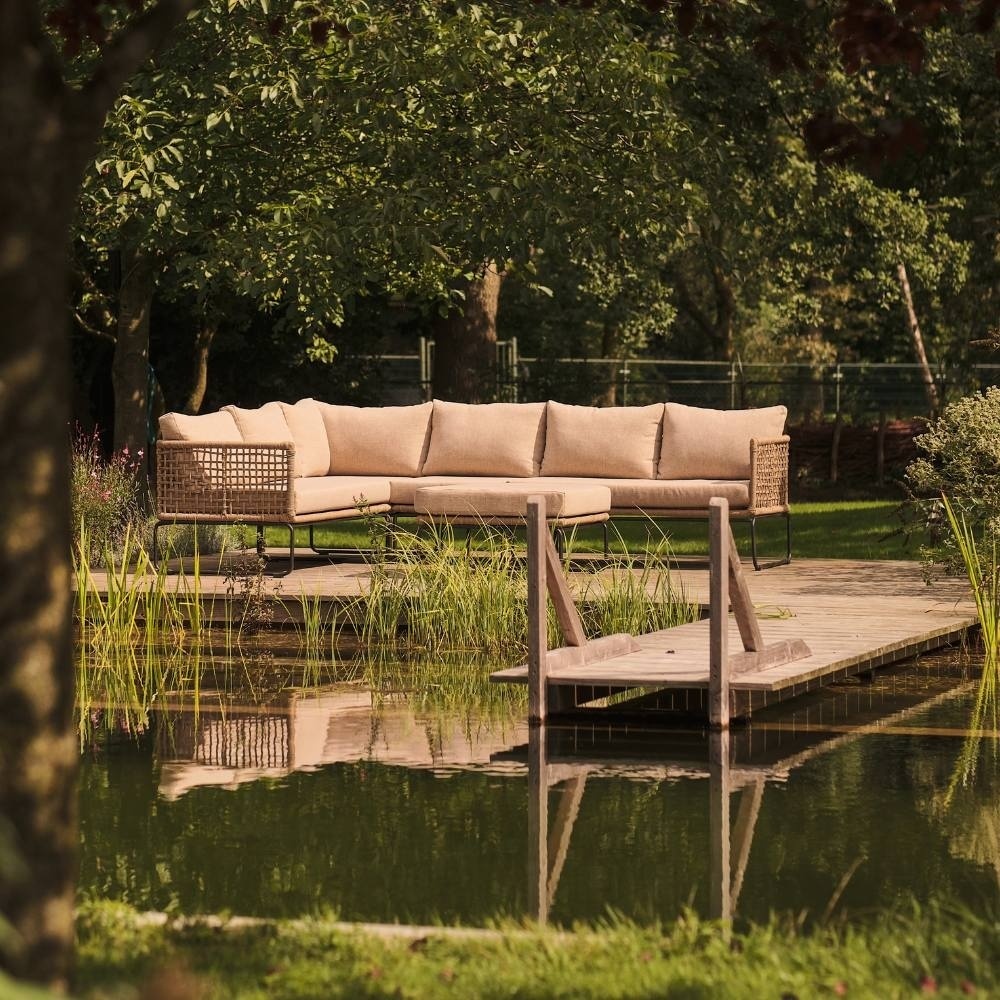 Tulum hoek loungeset met tussenmodule & stoel 7 personen | rvs + touw | Sahara Dust | 5-delig - 261x211cm