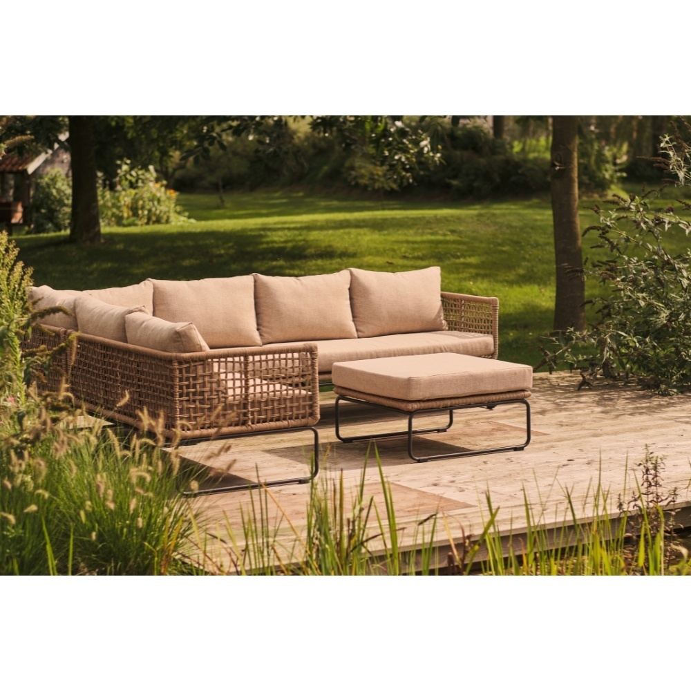 Tulum hoek loungeset met tussenmodule & stoel 7 personen | rvs + touw | Sahara Dust | 5-delig - 261x211cm