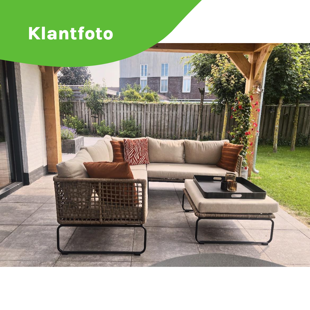 Tulum hoek loungeset met tussenmodule & stoel 7 personen | rvs + touw | Sahara Dust | 5-delig - 261x211cm