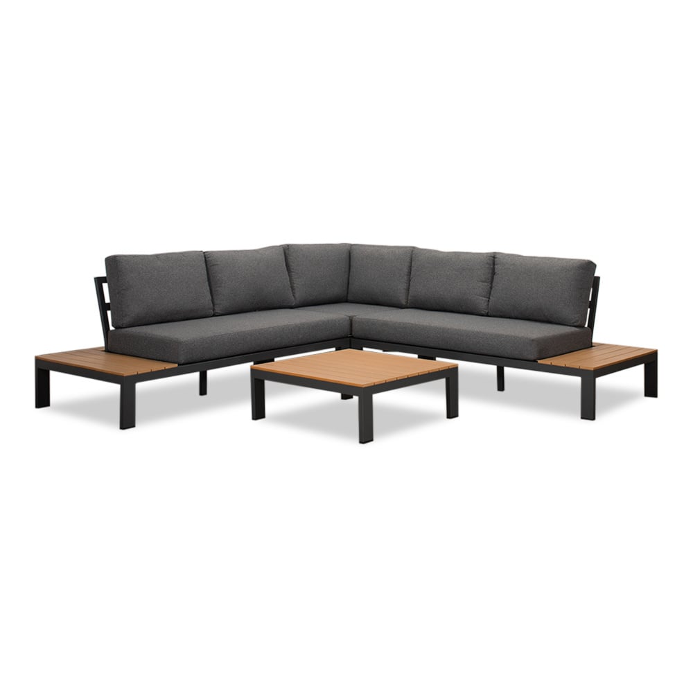 Barcelona hoek loungeset 5 personen | aluminium + polywood | antraciet/Light Teaklook | 4-delig - 270x270cm