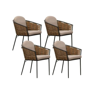 Lucca dining tuinstoel set van 4 stapelbaar | wicker + aluminium | zand