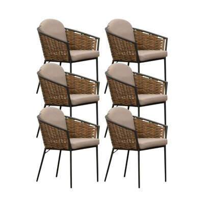 Lucca dining tuinstoel set van 6 stapelbaar | wicker + aluminium | zand